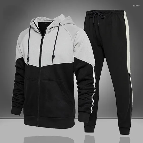 Männer Trainingsanzüge 2023 Herren Zwei Stücke Set Sport Anzug Casual Langarm Reißverschluss Herbst Winter Männer Jogging Mode Outfit Patchwork Farbe