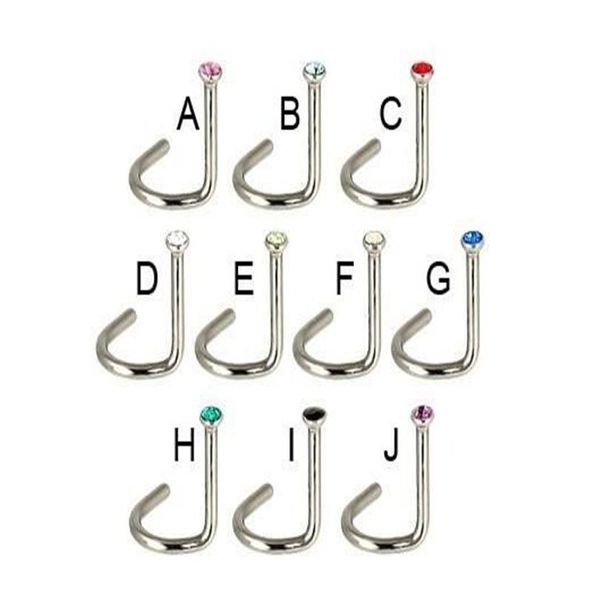 Viti Naso Borchie Anello al naso Gemma Colore misto Body piercing Gioielli Acciaio inossidabile 316L 100 pezzi lotto271m