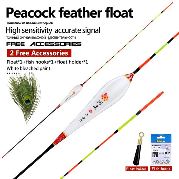 Acessórios de pesca 1 PC Pena de pavão Flutuador de pesca1 Bolsa Ganchos1 Assento flutuante Bóia vertical Bobber de pesca sensível Lago Rio Acessórios de pesca 231018