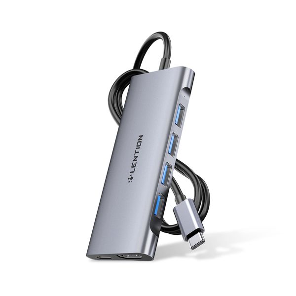 LENTION Hub multiporta USB C de cabo longo de 3,3 pés com 4K HDMI, 4 USB 3.0, compatível com carregamento tipo C 2023-2016 MacBook Pro, novo Mac Air/iMac/Mac Mini, mais, adaptador de driver estável