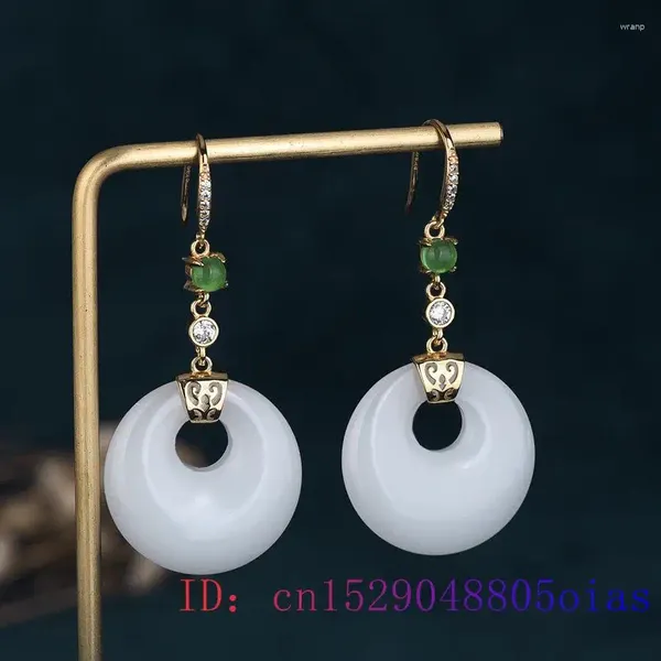 Orecchini pendenti in giada bianca ciambella calcedonio moda donna fascino cristallo naturale argento 925 amuleto agata pietra preziosa regali gioielli