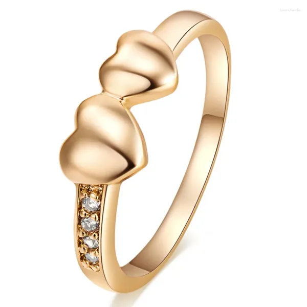 Anelli a grappolo Squisito di lusso doppio anello a forma di cuore color oro CZ per le donne Moda zirconi Gioielli all'ingrosso Diverse occasioni