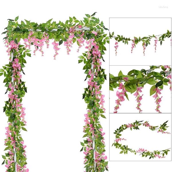 Fiori decorativi Glicine Simulazione Fiore artificiale Rattan Avvolgimento Soffitto sospeso Decorazione di nozze per interni Corde Piante di vite