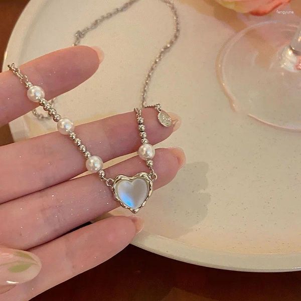 Collane con ciondolo Collana di amore con opale di perle per le donne Accessori di gioielli per feste di compleanno di moda coreana