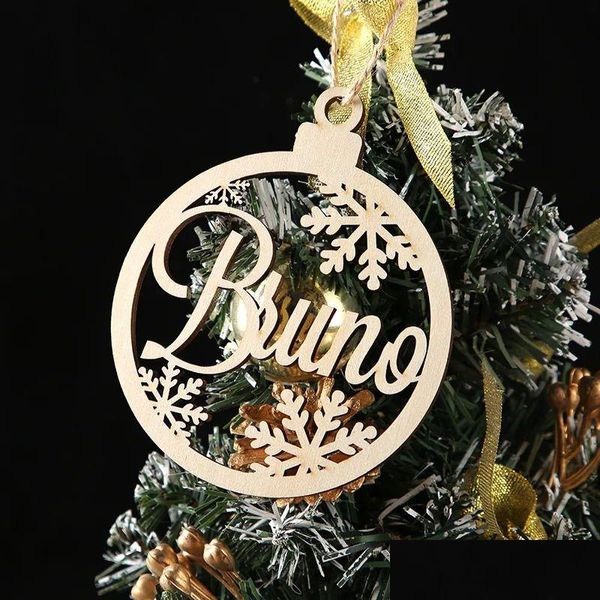 Decorazioni natalizie Palline per albero personalizzate Decor Ornamento personalizzato Nomi tagliati al laser Etichette regalo Nome Consegna a domicilio Giardino domestico Festi Dhxhi