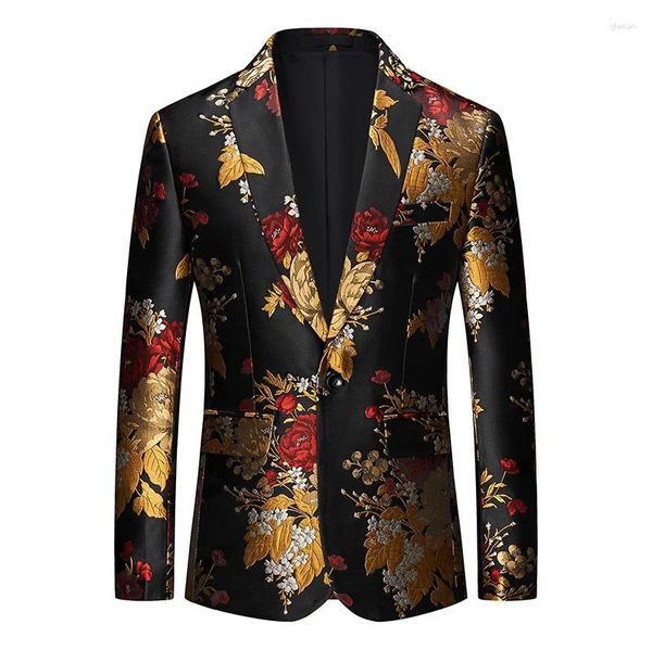 Herrenanzüge Frühling Herbst Männer Modedesigner Dobby Floral One Button Blazer Mantel Koreanischer Stil Mann Casual 5XL 6XL Jacquard Blumenblazer