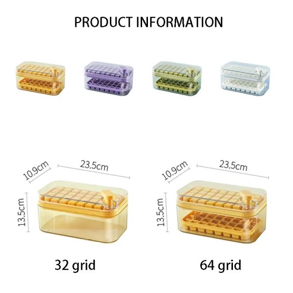 Creatore di cubetti di ghiaccio con scatola di immagazzinaggio Tipo di pressa in silicone Creatori di cubetti di ghiaccio Vassoio di ghiaccio per fare stampi per