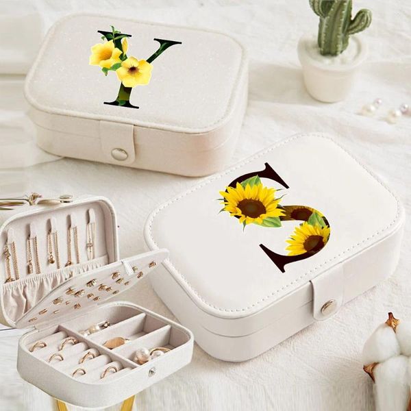 Borse per cosmetici Portagioie Borsa portaoggetti per orecchini Cassetto da tavolo Collana Porta anelli Portaoggetti in pelle PU Display Lettere e fiori neri