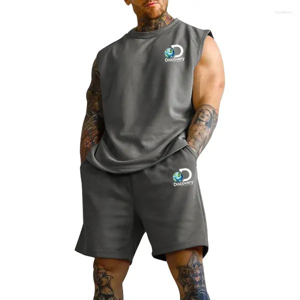 Erkek Trailsits Sleeless Suit T-Shirt Yaz İnce Tank Üst Omuz Basketbol Günlük Spor Kısa kollu şort