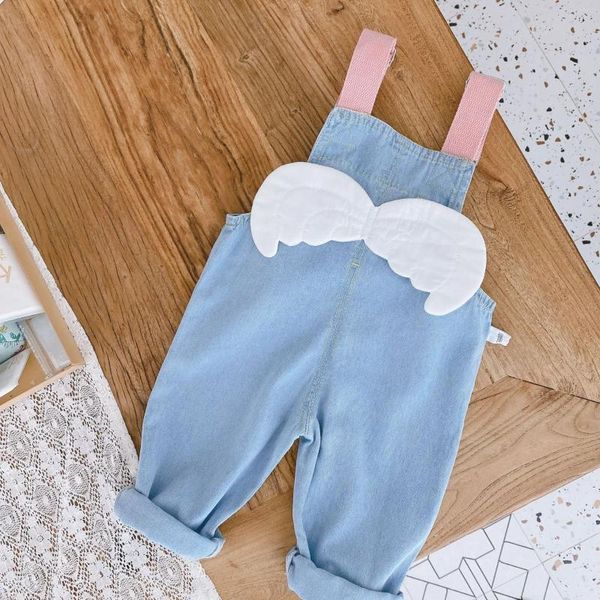 Calças da criança infantil meninas denim calças de asa bebê babador roupas de verão 2023 nascido jeans macacão