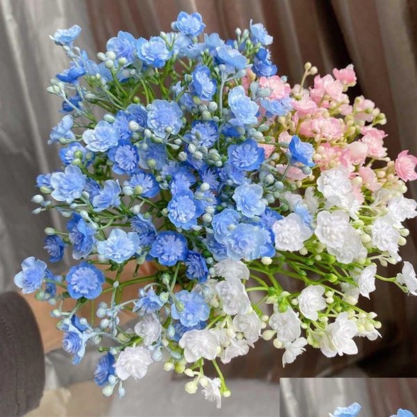 Flores decorativas grinaldas 42 cabeças babysbreath pequeno pacote branco azul artificial para decoração de casamento de natal flores artificia dhe6h