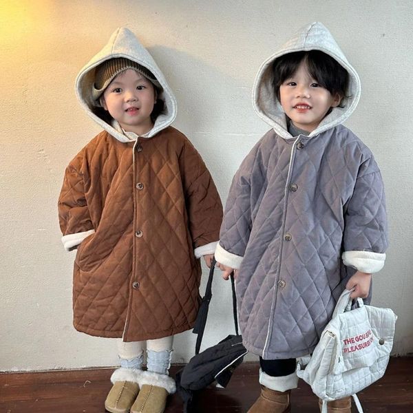 Daunenmantel Kinder Baumwolle gefütterte Jacke verdicken Winter warm halten lange Junge Baby Casual einfache 2023 modische Kapuze Kinder