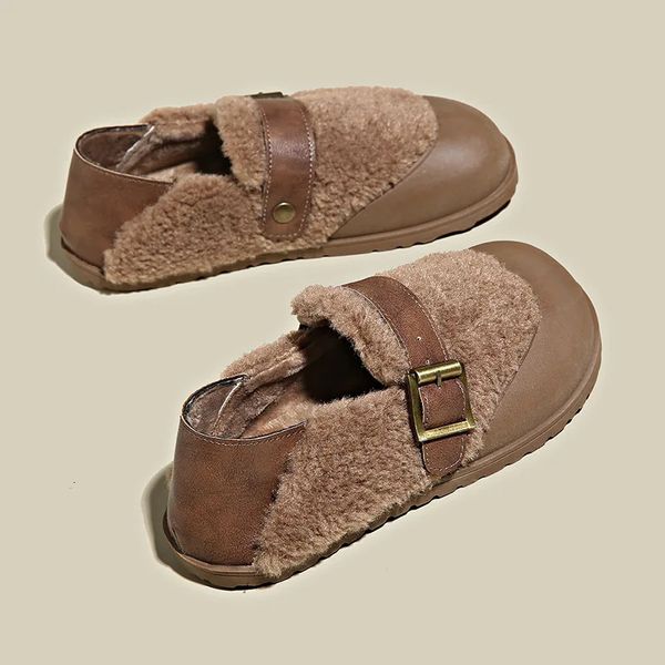 Женские ботинки, корейская хлопковая обувь, зима 2024, новая мода, толстая плюшевая подошва, удобная зимняя противоскользящая теплая повседневная обувь на плоской подошве 231019