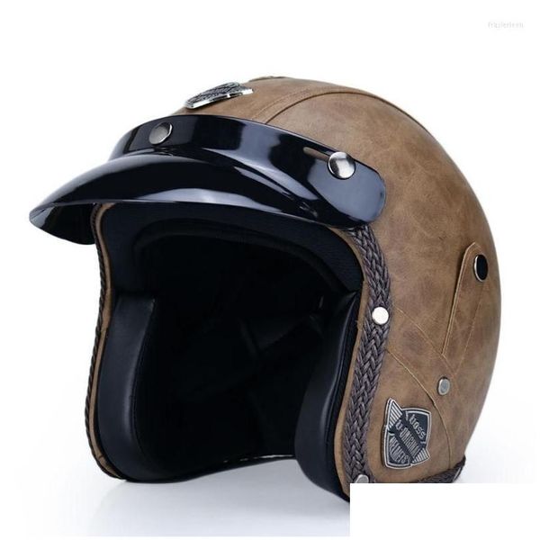 Motorradhelme Helm Chopper Capacete Dot Appd Open Face 3/4 Pu-Leder Motorradhelm Halb Retro Moto Bike Drop Lieferung