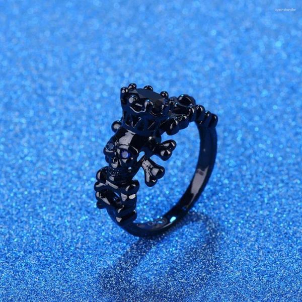 Cluster Ringe Design Blaue Augen Schädel Frauen Schwarz Zirkon Punk Kupfer Für Westlichen Stil Schmuck