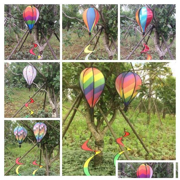 Decoraciones de jardín Rainbow Stripe Grid Windsock Air Balloon Wind Spinner Garden Yard Decoración al aire libre Colgante Cca9793 Home Garden Pa Otktg