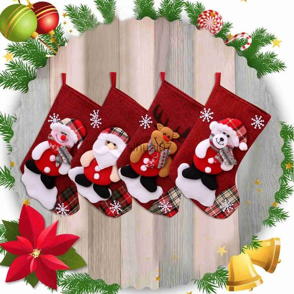 Weihnachtsdekorationen Weihnachten Frohe Socken Dekoration 2022 Neujahr Weihnachtsbaum Anhänger Große Süßigkeiten Geschenktüte Weihnachtsstrümpfe x1019