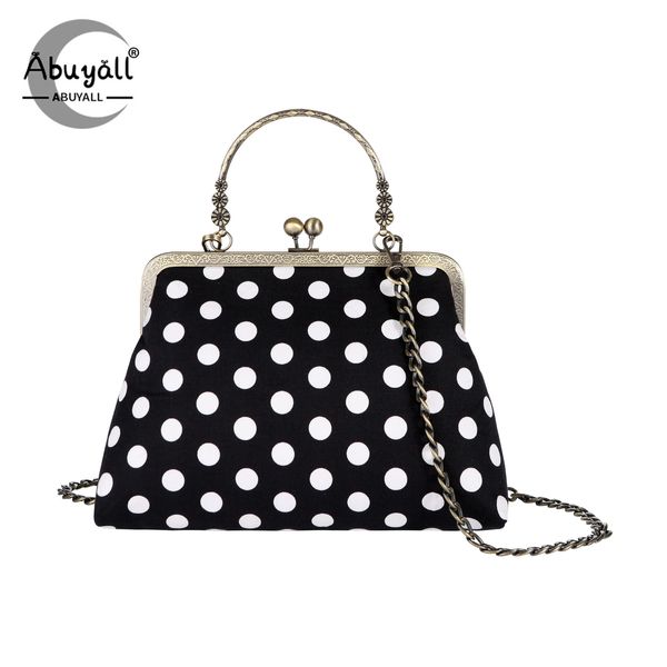 Sacos de noite Saco de lona Polka Dots Crossbody Kiss Lock TopHandle Bolsa Chain Strap Vintage Bolsa Shell Mulheres Ombro Fecho Presente 231018