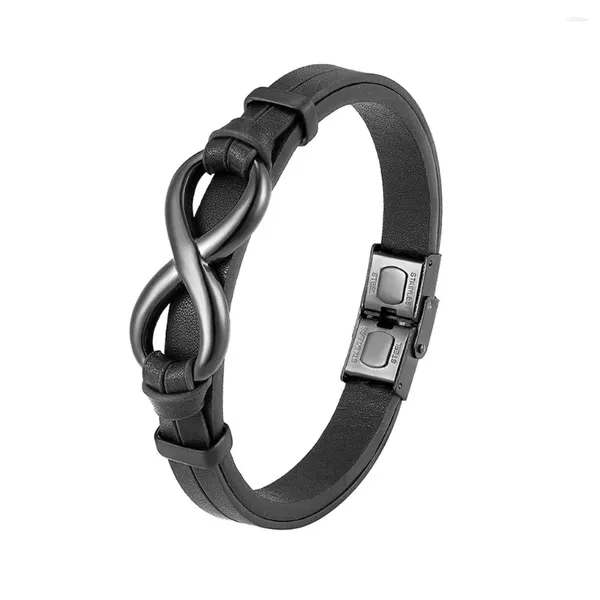 Charme Pulseiras Homens Pulseira De Couro Elegante Ornamento De Pulso Homem Preto/23cm