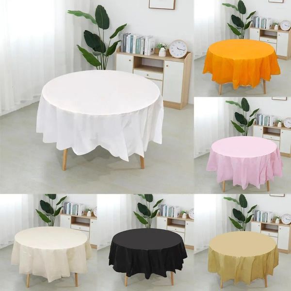 Toalha de mesa redonda toalha de mesa de plástico branco sem ponto tecido elegante sólido para festa de casamento de aniversário de natal decoração el