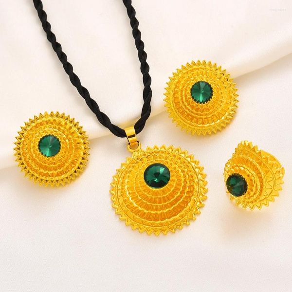 Collana orecchini set colore oro CZ Etiopia pietra gioielli classico placcato oro Eritrea per regalo di festa di nozze Habesha da donna