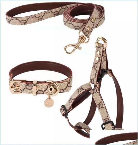 Hundehalsbänder und Leinen, Step-In-Hundegeschirr, Designer-Hundehalsband-Leinen-Set, klassische karierte Leder-Haustierleine für kleine und mittelgroße Katzen, Chih9642334