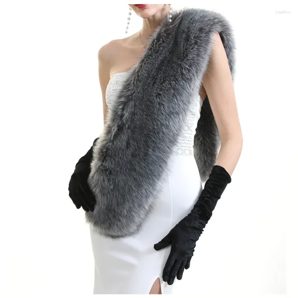 Lenços Qearlstar Mulheres Faux Fur Shawl Party Collar Scarf Nupcial Envoltório de Casamento Noite Casaco de Inverno 120/25cm