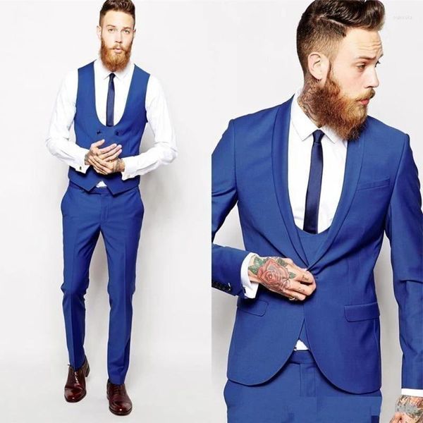 Ternos masculinos JELTOIN Azul Royal Homens Casamento Noivo Smoking Xale Lapela Negócios Prom Jantar Vestidos Homem Blazer 3 Peças