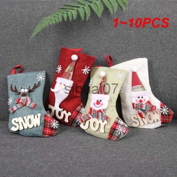 Decorações de Natal 1-10 meias decorativas meias de tecido macio sacos de doces bolsos meias decorações de árvore de Natal pingentes meias de boneco de neve confortáveis x1019