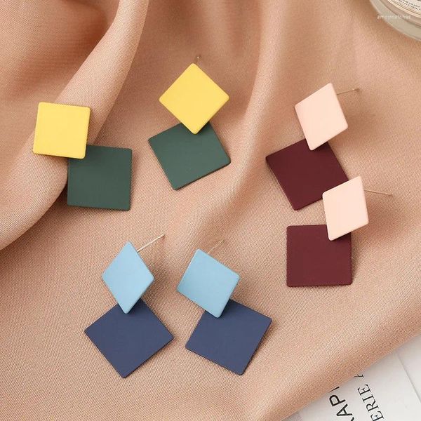 Baumeln Ohrringe Nette Spray Farbe Kontrast Farben Raute Tropfen Für Frauen 2023 Mode Koreanische Geometrie Klassische Partei Schmuck Geschenk