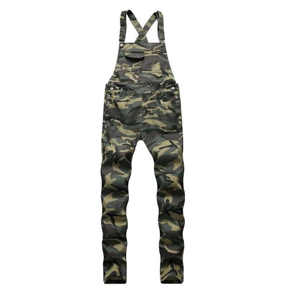 Herren-Latzhose aus Denim mit großem Taschen-Camouflage-Aufdruck, Jeans-Overall, Armeegrün, Arbeitskleidung, Overall2257