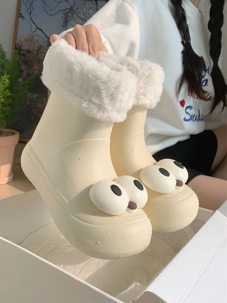 Botas bonitos olhos grandes impermeáveis anti-derrapantes neve para mulheres inverno quente e pelúcia comprimento médio 231019