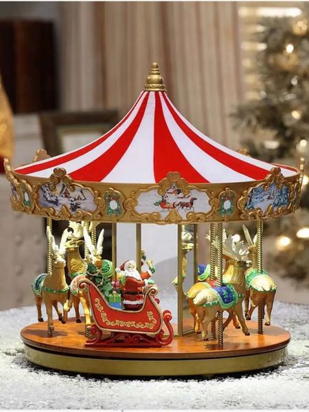 Dekoratif Nesneler Figürinler Bay Christmas Playground Carousel Müzik Kutusu Elk Altı Bir Çocuk Doğum Günü Hediyeleri 231019
