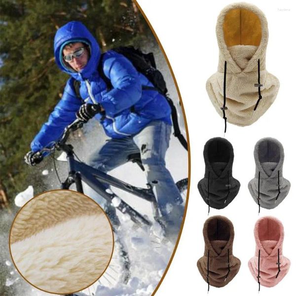 Berets Hohe Polar Fleece Balaclava Winter Ski Winddichte Kappe Outdoor Radfahren Für Männer Gesichtsmasken Kapuze Beanies Frauen Plüsch Warme H A5I4