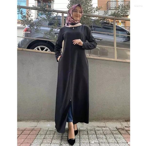 Etnik Giyim Sonbahar Fas Uzun Elbise Müslüman Kadın Fermuar Hardigan Robe Abaya Hindistan Abayas Dubai Dressturey İslam Partisi Kaftan