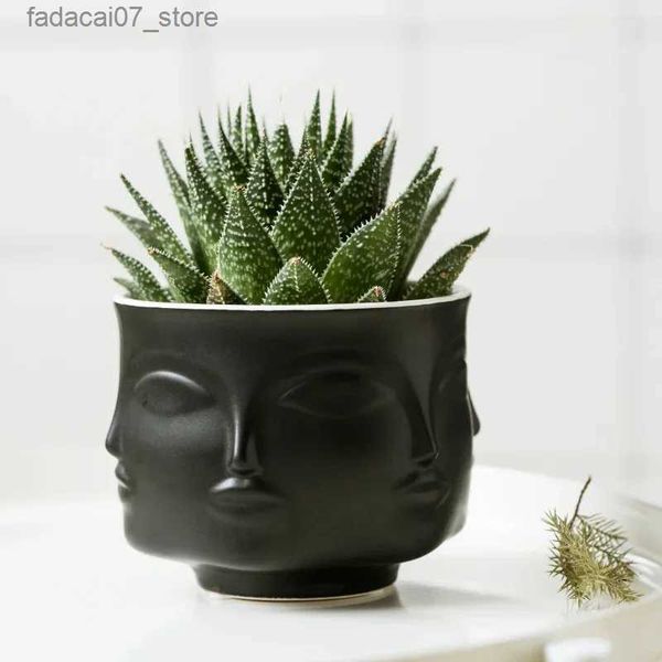 Plantadores potes estilo nórdico vaso de cerâmica rosto design vaso de cerâmica acessórios de decoração para casa ferramentas preto branco ouro vaso de flores vaso de flores vaso de plantas yq231019