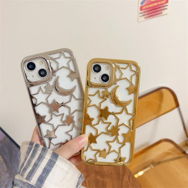 Custodia morbida cava con motivo a stella elettrolitico per iPhone 14 Pro 13 Pro 11 12Pro 14Pro Max Placcatura Moon Design Frame Guscio in silicone