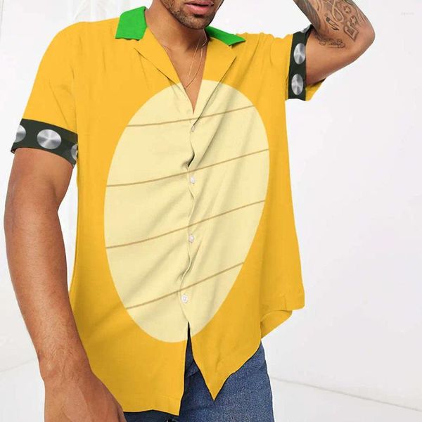 Camisas casuais masculinas camisa de verão dos desenhos animados bowser 3d impressão manga curta topo havaiano para homens moda lapela botão praia blusa roupas