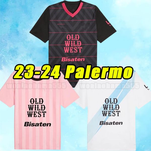 2023 2024 palermo mens pullover di calcio segre 23 24 damiani saric buttaro brunori casa lontano 3rd uniformi 23 24 rosa 3rd s-xxl bianco magliette da calcio manica corta