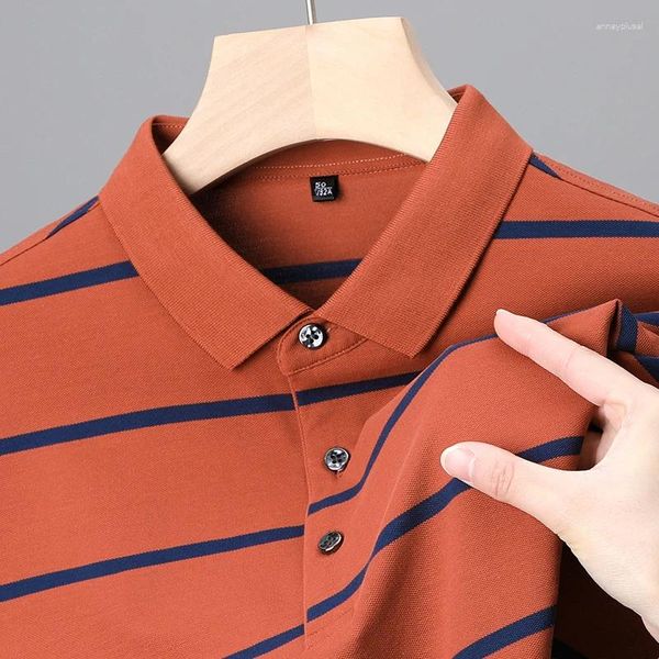 Erkek Polos Orijinal Tasarımcı Polo Gömlek 2023 Yaz Çizgili Mercenize Pamuklu Kısa Knolu İngiliz Trend Moda Günlük Giysiler