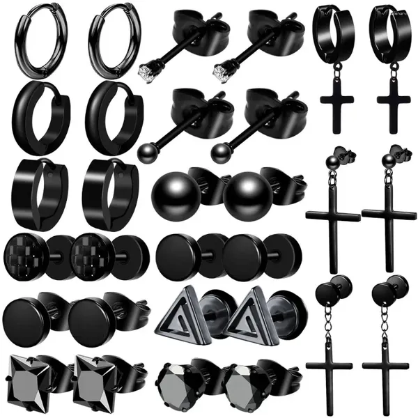 Ohrstecker, 1–15 Paar, Edelstahl, schwarz, CZ, Kreuz, baumelnd, für Männer und Frauen, Piercing, künstliche Messgeräte, Ohrstöpsel, Schmuck-Set