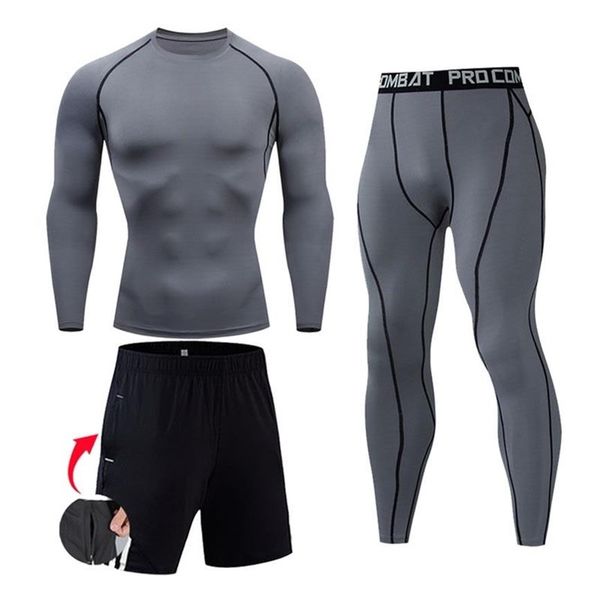 Мужской компрессионный комплект, футболка с длинными рукавами для ММА, мужские узкие брюки, одежда для фитнеса, бодибилдинга, топ с черепом, рашгард, спортивный костюм Men211J