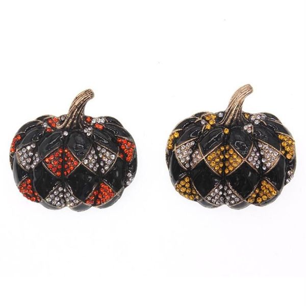 Spille Spille 20 pz / lotto 50mm Tono oro Halloween Giorno del Ringraziamento Zucca Arancione Strass Cristallo Spilla smalto nero Spilla197S