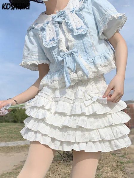 Юбки белые сказочные женские с высокой талией тонкие трапециевидные 2023 японский бант с принтом женская мода Kawaii мини-юбка летняя милая