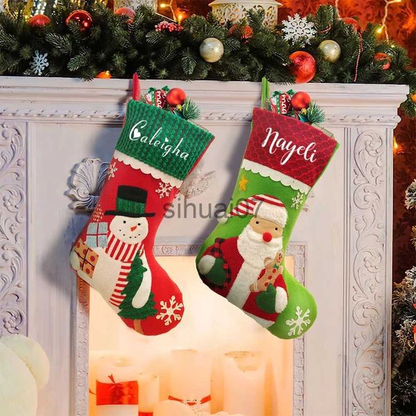 Decorazioni natalizie Nuovo Babbo Natale Pupazzo di neve Calzini natalizi Borsa regalo per la casa Calzini Nome personalizzato Sacchetto di caramelle per bambini Puntelli di decorazione di Capodanno x1019