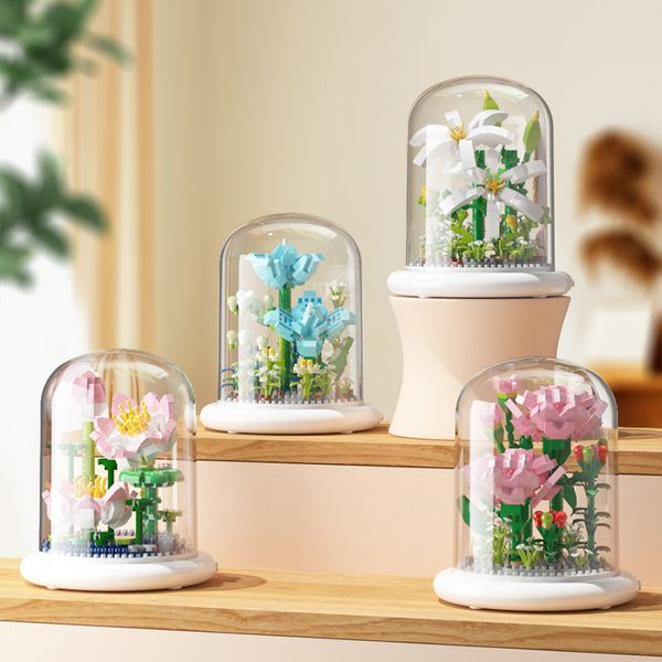 Bloco de construção lego compatível buquê de flores decoração de flores eternas quebra-cabeça montado brinquedos de pequenas partículas para meninas presente de dia dos namorados