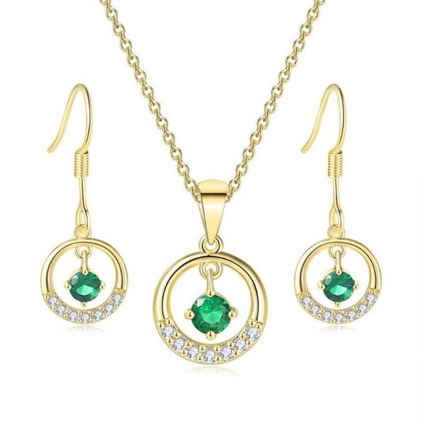 Catene TENGTENGFIT Ciondolo con zirconi cubici Collana placcata oro giallo Orecchini Verde smeraldo simulato Set di gioielli di moda2771