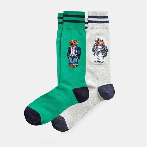 Polo Bear Sock 2-Pack Fashion Cartoon Cute Socks Harajuku Mulheres Stretch meias de algodão com Web Ankle Sock Hipster Skatebord Tornozelo F262j