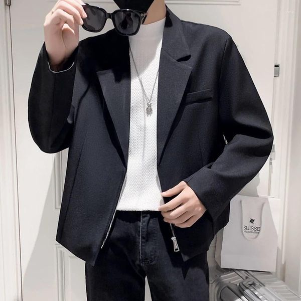 Ternos masculinos 2023 moda magro estilo universitário cavalheiro presidindo tudo com zíper design casual versão coreana do blazer de casamento
