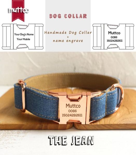 MUTTCO Selfdesign personalisiertes Haustierhalsband THE JEAN, handgefertigtes Halsband, 5 Größen, gravierte roségoldene Schnalle, Hundehalsband und Leine UDC035M5727534